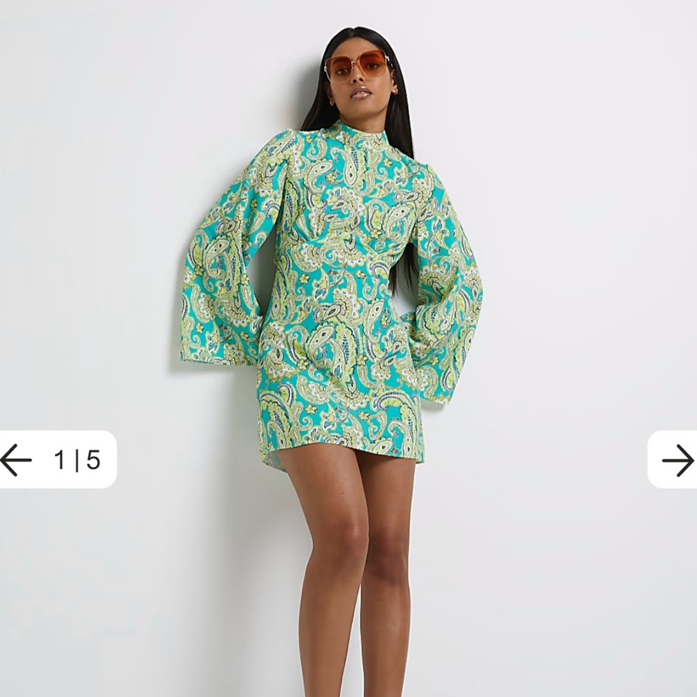 River Island green paisley print mini dress